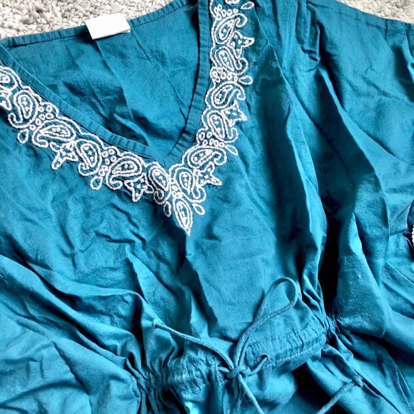 Teal Embroidered Pom Pom Swim Coverup worn once - Picture 2 of 4